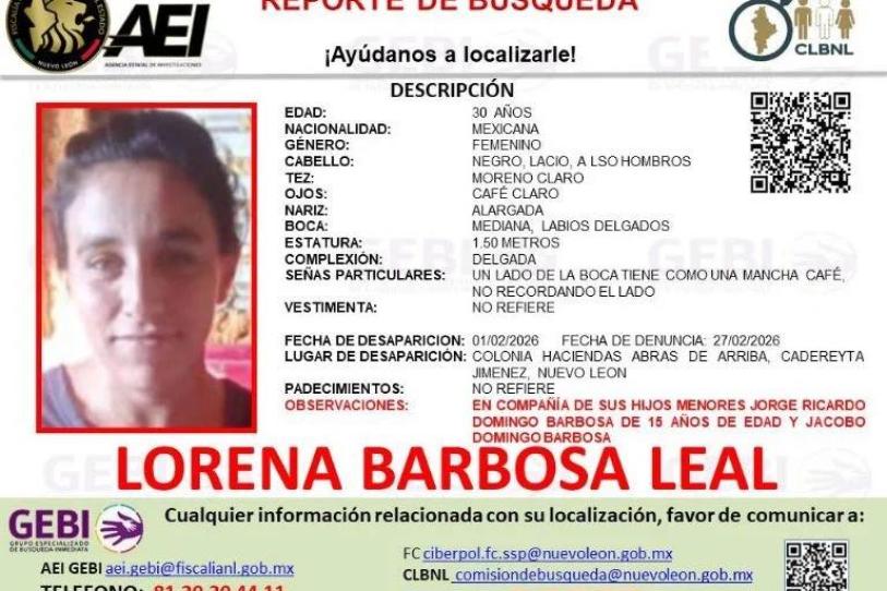 Desaparece madre de familia junto a sus hijos de 7 y 15 años de edad